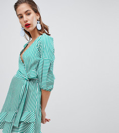 Платье мини с запахом и оборками River Island - Зеленый