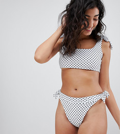 Бикини-топ в горошек с завязками на плечах PrettyLittleThing - Белый