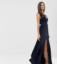 Плиссированное платье макси с кружевными вставками ASOS DESIGN Tall Premium - Темно-синий
