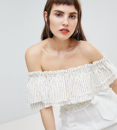 Топ в полоску с открытыми плечами River Island - Кремовый