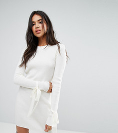 Вязаное платье мини кремового цвета с завязками на манжетах Boohoo - Кремовый