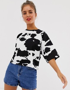 Свободная укороченная футболка с принтом ASOS DESIGN - Белый