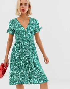 Зеленое платье миди на пуговицах с цветочным принтом Brave Soul - Зеленый