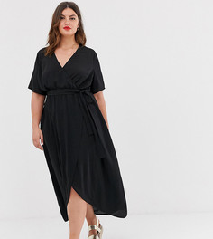 Черное платье с поясом-завязкой и асимметричным краем New Look Curve - Черный