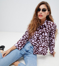 Фиолетовая oversize-блузка с леопардовым принтом и карманом Monki - Мульти
