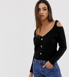 Черный джемпер на пуговицах с V-образным воротом и вырезами на плечах Boohoo - Черный