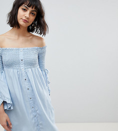 Свободное платье на пуговицах с открытыми плечами River Island - Синий