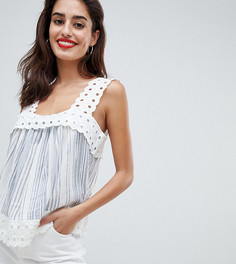 Топ на бретельках в полоску с вышивкой River Island - Синий