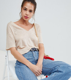 Бежевая футболка с v-образным вырезом Pull&Вear - Бежевый Pull&Bear