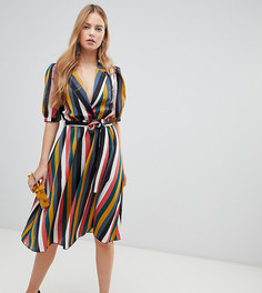 Платье миди в полоску с запахом Boohoo - Мульти