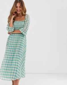 Плиссированное платье миди в клетку ASOS DESIGN - Мульти