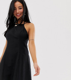 Льняной сарафан мини с высоким воротником ASOS DESIGN Petite - Черный