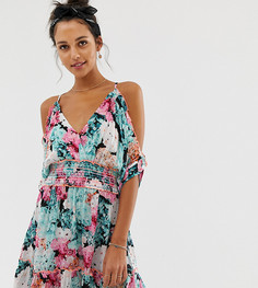 Пляжное платье с открытыми плечами и цветочным принтом River Island - Синий