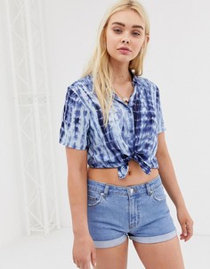 Синяя рубашка с принтом тай-дай Pull&Bear - Синий