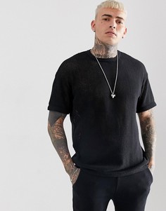 Черная футболка из трикотажной сетки Bershka - Черный