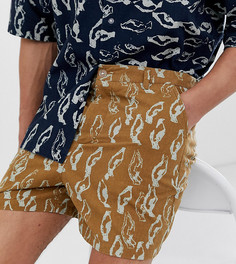 Свободные шорты из жатого хлопка с абстрактным принтом ASOS WHITE Tall - Коричневый