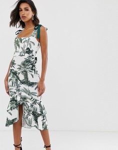 Платье миди с ботаническим принтом и поясом ASOS DESIGN - Мульти