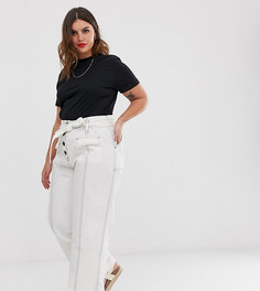 Широкие брюки с завязкой на поясе и роговыми пуговицами ASOS DESIGN Curve - Кремовый