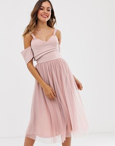 Платье миди из тюля с открытыми плечами ASOS DESIGN - Розовый