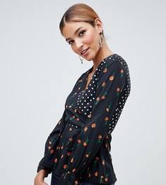 Блузка с запахом, баской и смешанным принтом Boohoo - Мульти