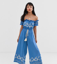 Комбинезон с открытыми плечами и вышивкой ASOS DESIGN Petite - Оранжевый