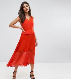 Кружевное плиссированное платье миди River Island - Оранжевый