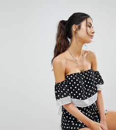 Кроп-топ в горошек PrettyLittleThing - Черный
