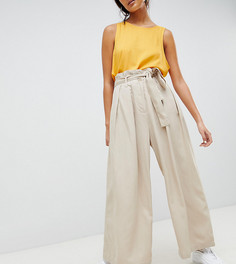 Брюки с широкими штанинами и поясом-оборкой Weekday - Бежевый