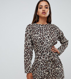 Платье с поясом и леопардовым принтом PrettyLittleThing - Мульти