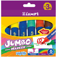 Фломастеры Luxor Jumbo, 6 цветов, утолщенные, смываемые