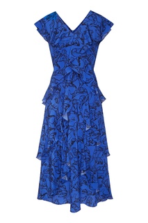 Синее платье с принтом и оборками Chapurin