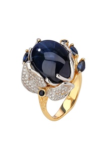 Золотое кольцо с бриллиантами, сапфирами и звездчатым сапфиром Кремлевские Мастера
