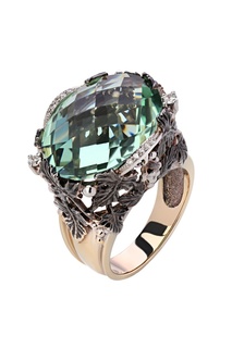 Золотое кольцо с бриллиантами и празиолитом Кремлевские Мастера