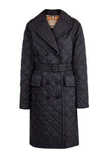 Черное стеганое пальто с поясом Burberry