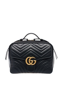 Черная сумка с текстильным ремнем GG Marmont Gucci