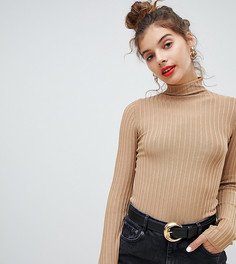 Джемпер в рубчик с высоким воротником Bershka - Бежевый