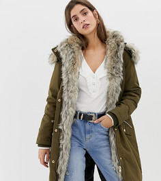 Парка цвета хаки с искусственным мехом River Island - Зеленый