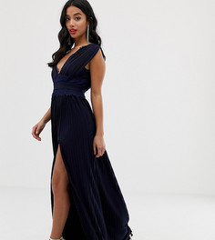 Плиссированное премиум-платье макси с кружевными вставками ASOS DESIGN Petite - Темно-синий