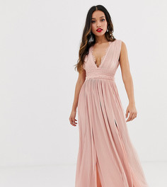 Плиссированное платье макси с кружевной вставкой ASOS DESIGN Petite - PREMIUM - Розовый