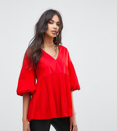 Плиссированный топ с пышными рукавами River Island - Красный