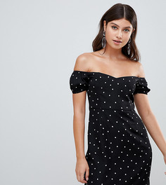 Платье мини в горошек с широким вырезом PrettyLittleThing - Черный