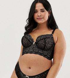 Черный удлиненный бюстгальтер со звериным узором New Look Curve - Черный