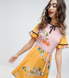 Чайное платье с цветочным принтом River Island - Розовый