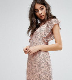 Облегающее платье с рукавами рюшами и высокой горловиной PrettyLittleThing - Розовый