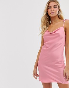 Розовое платье-комбинация мини с завязками на плечах Miss Selfridge - Розовый