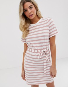 Платье-футболка мини в полоску с поясом ASOS DESIGN - Мульти