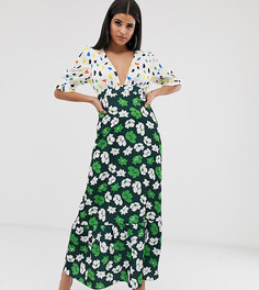 Чайное платье макси с принтом и оборками ASOS DESIGN Tall - Мульти