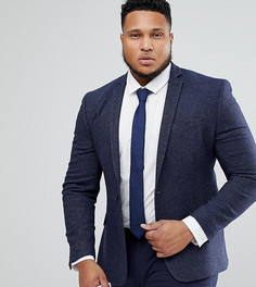 Темно-синий фактурный приталенный блейзер с добавлением шерсти ASOS PLUS - Темно-синий