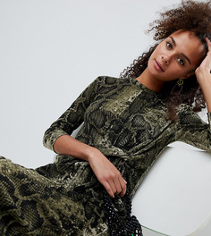 Платье миди с узлом и змеиным принтом Bershka - Зеленый