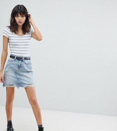 Джинсовая мини-юбка с рваной отделкой River Island - Синий